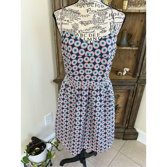 J.Crew Factory Women's Retro Neon Pink/Blue Floral Slip Dress - Picture 6 of 7